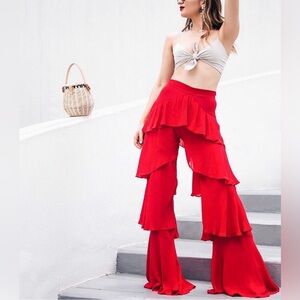 Zara Red Ruffled Pants